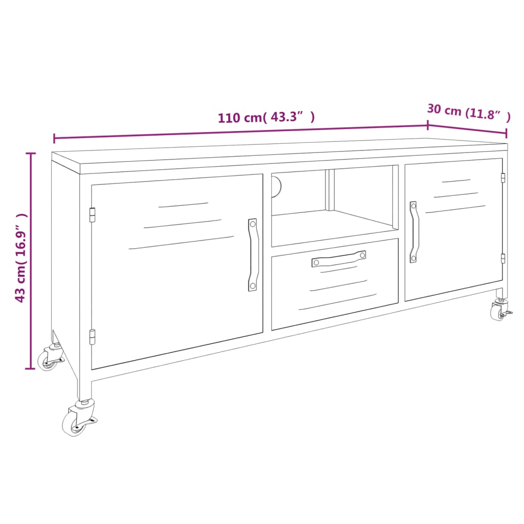 Tv-Meubel 110X30X43 Cm Ijzer En Massief Vurenhout Zwart