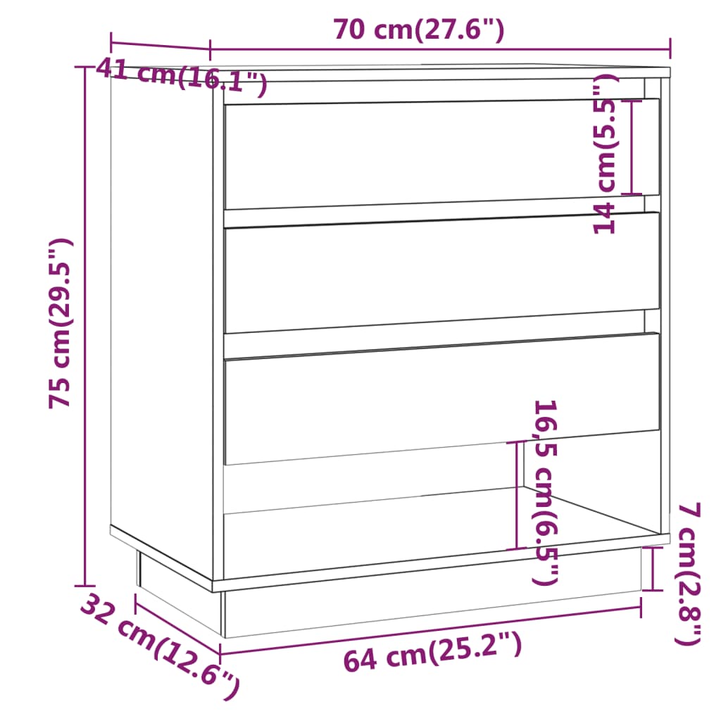 Dressoir 70X41X75 Cm Bewerkt Hout Kleurig