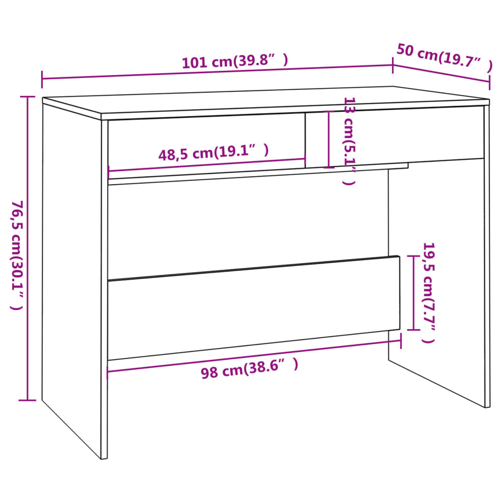 Bureau 101X50X76,5 Cm Bewerkt Hout