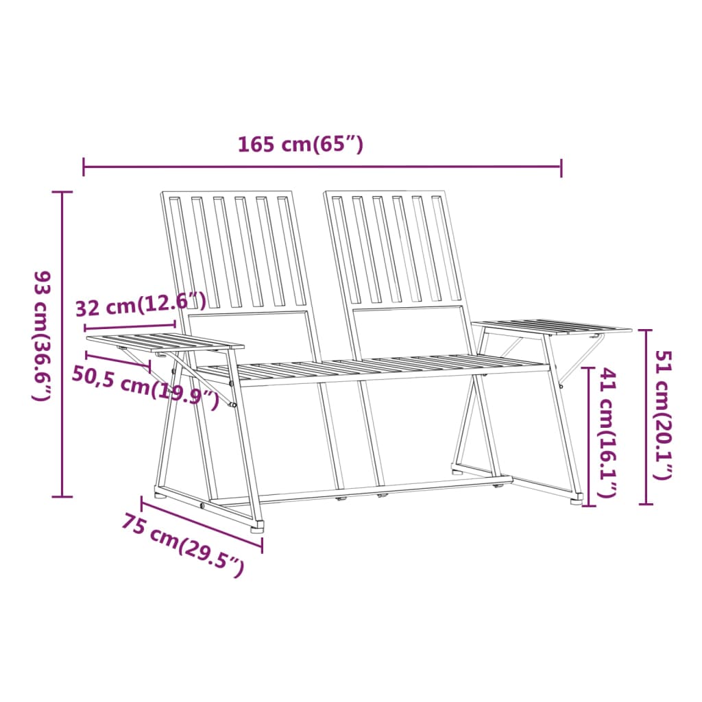 Tuinbank 2-Zits 165 Cm Staal Zwart