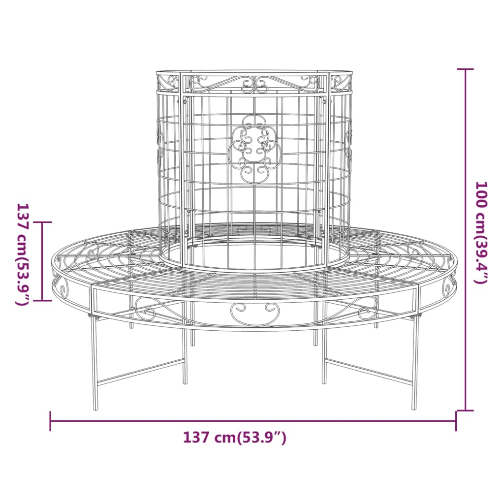 Boombank Rond Ø137 Cm Staal Zwart