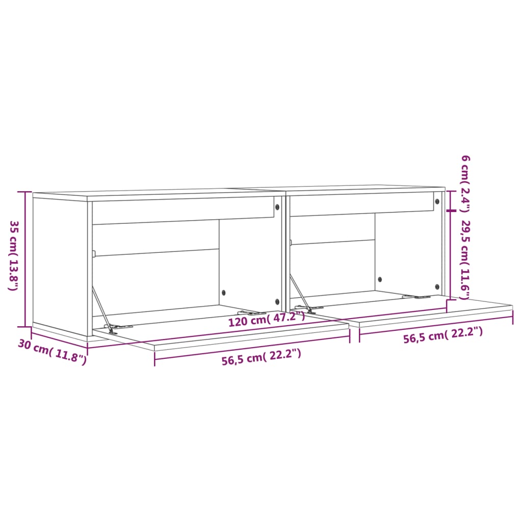 Wandkasten 60X30X35 Cm Massief Grenenhout