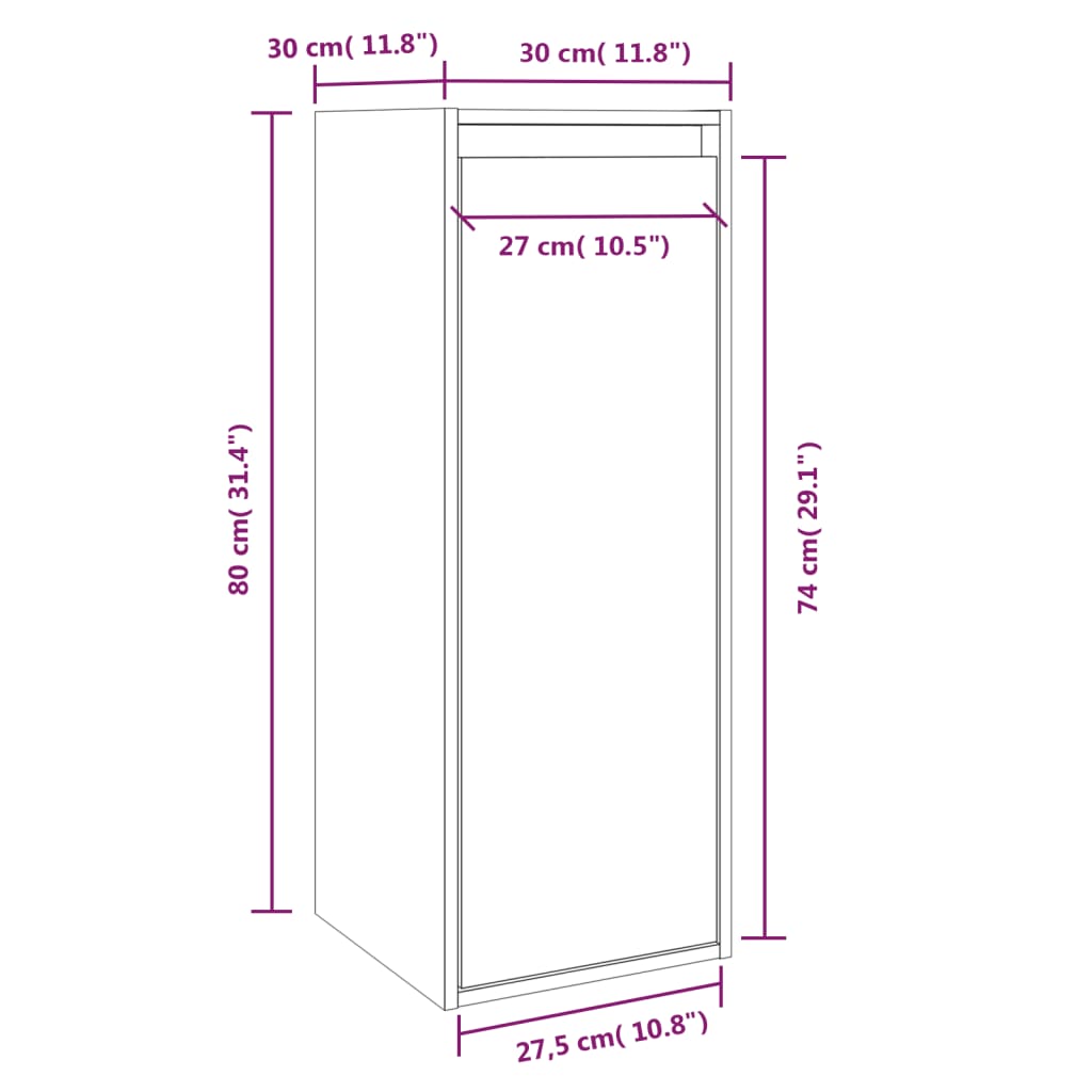 Wandkast 30X30X80 Cm Massief Grenenhout