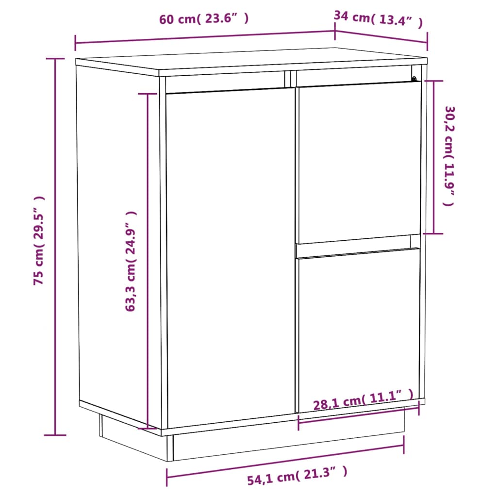 Dressoir 60X34X75 Cm Massief Grenenhout