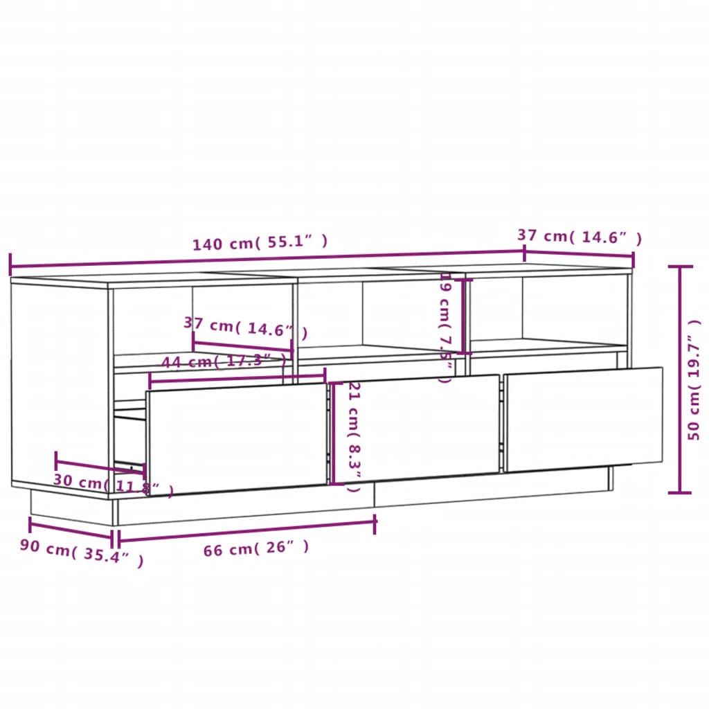 Tv-Meubel 140X37X50 Cm Massief Grenenhout