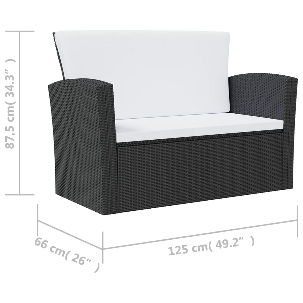 -Delige Loungeset Met Kussens Poly Rattan