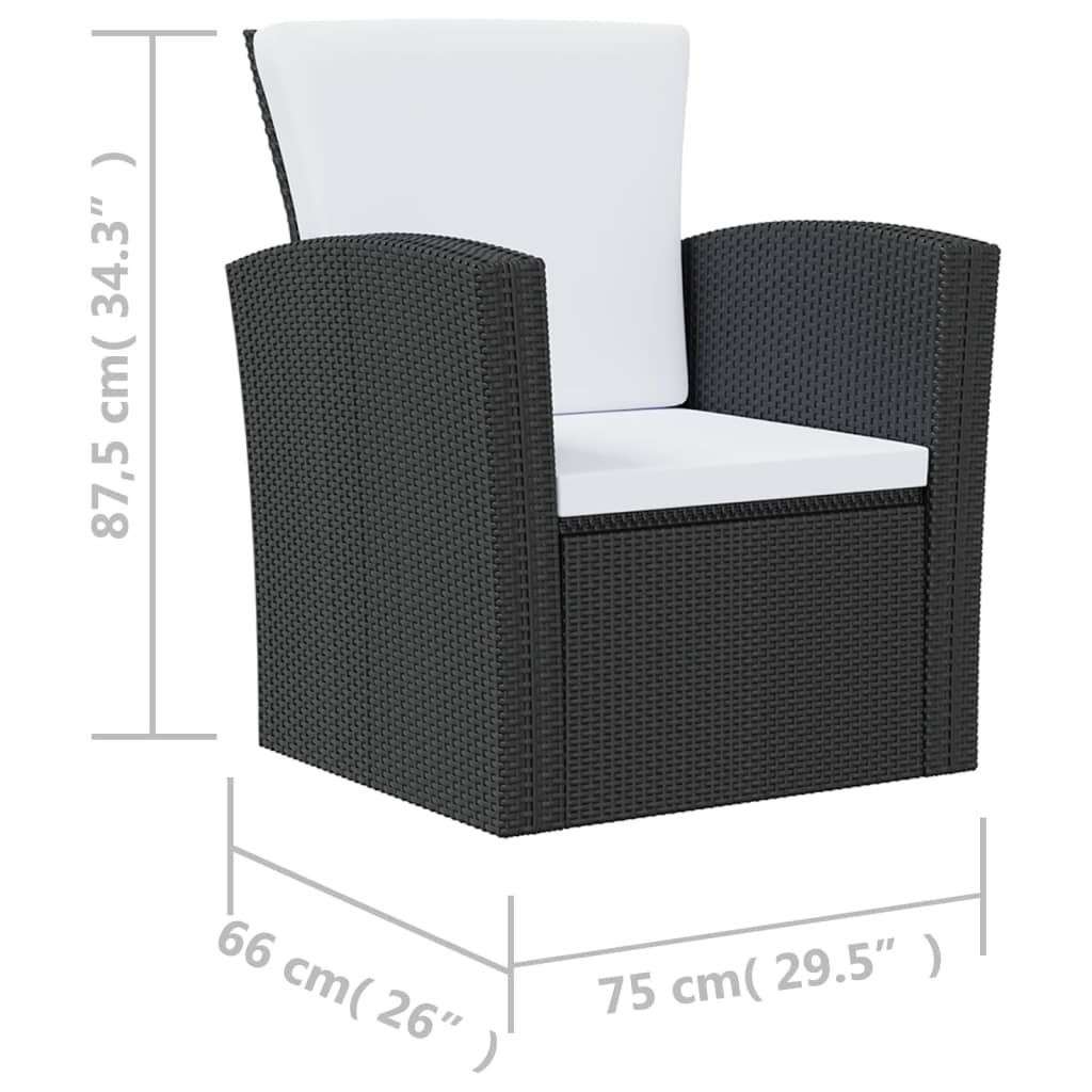 -Delige Loungeset Met Kussens Poly Rattan