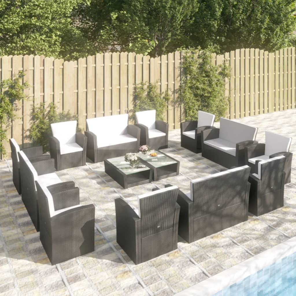 -Delige Loungeset Met Kussens Poly Rattan