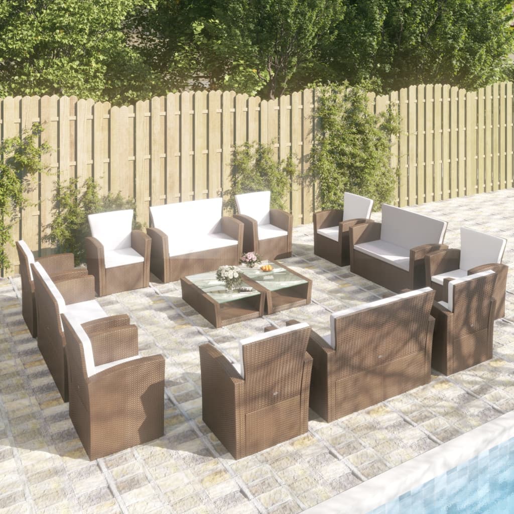 -Delige Loungeset Met Kussens Poly Rattan