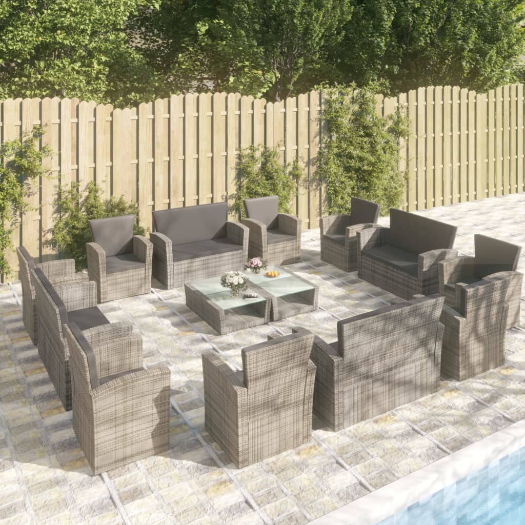 -Delige Loungeset Met Kussens Poly Rattan