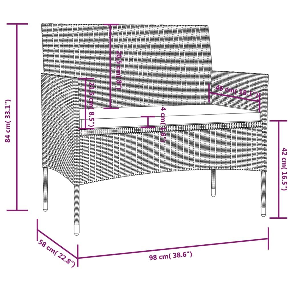 -Delige Loungeset Met Kussens Poly Rattan