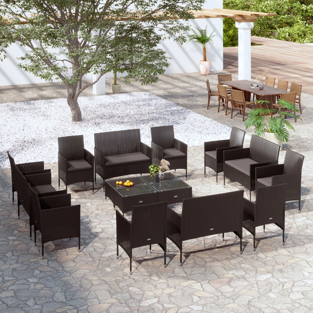 -Delige Loungeset Met Kussens Poly Rattan