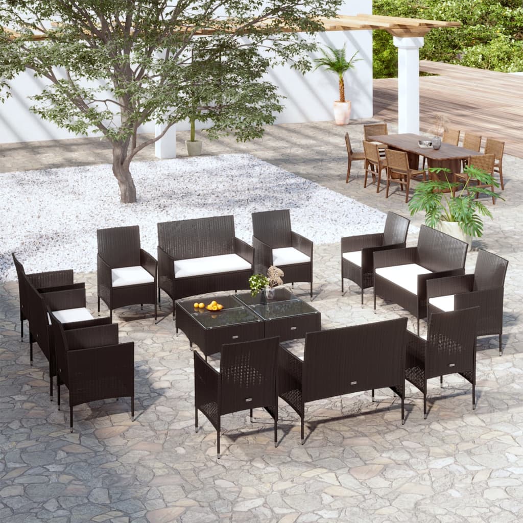 -Delige Loungeset Met Kussens Poly Rattan