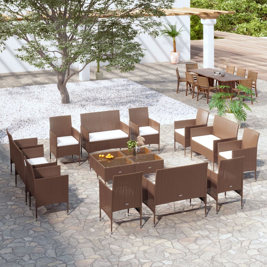 -Delige Loungeset Met Kussens Poly Rattan