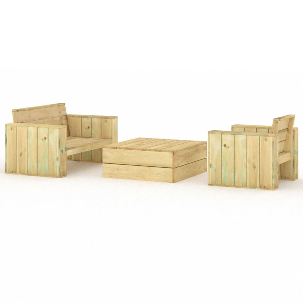 3-Delige Loungeset Geïmpregneerd Massief Grenenhout Beige