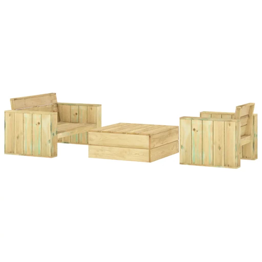 3-Delige Loungeset Geïmpregneerd Massief Grenenhout Beige