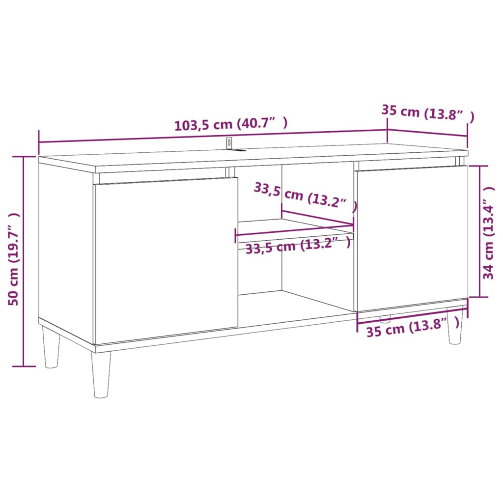 Tv-Meubel Met Houten Poten 103,5X35X50 Cm Eiken
