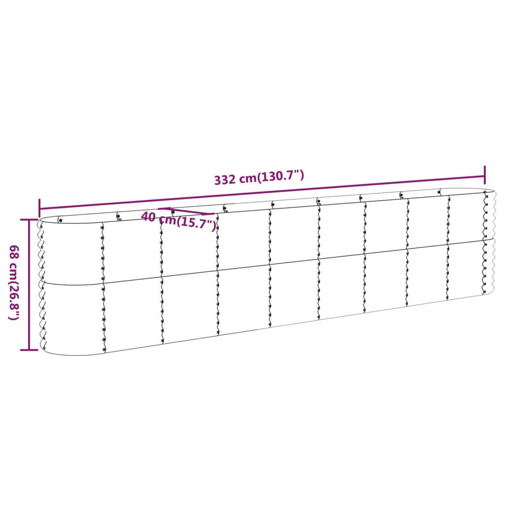 Plantenbak 332X40X68 Cm Gepoedercoat Staal Grijs