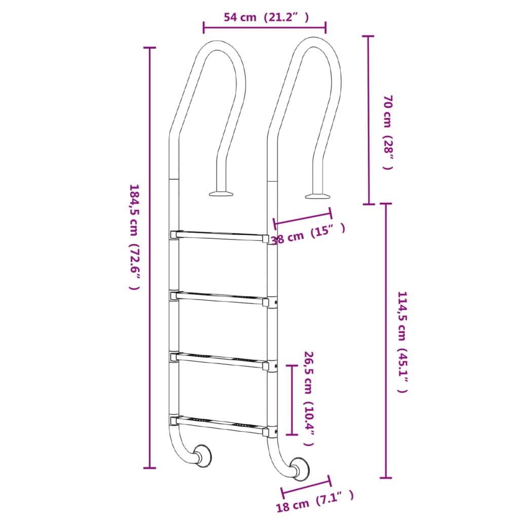 Zwembadladder 54X38X184,5 Cm 304 Roestvrij Staal