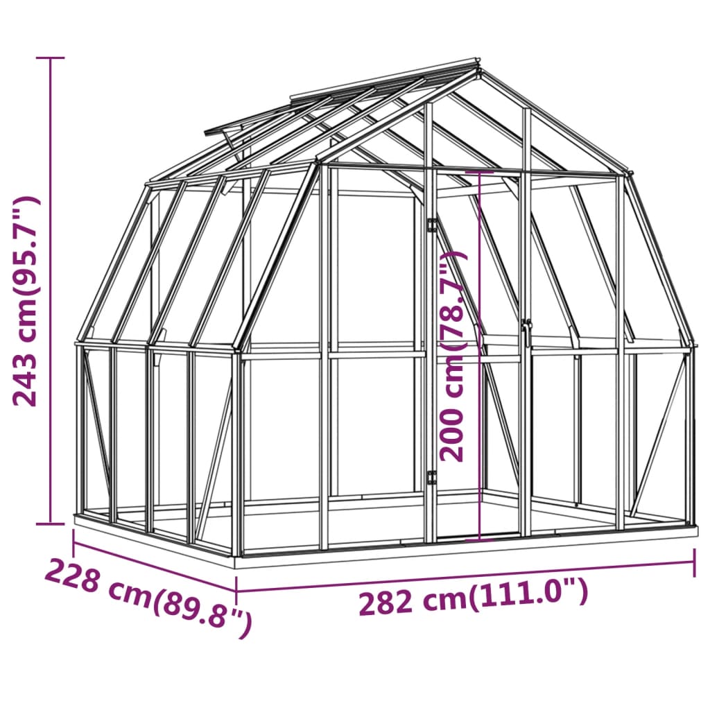 Broeikas Met Basisframe 6,43 M² Aluminium Antracietkleurig