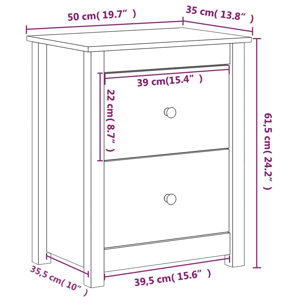 Nachtkastje 50X35X61,5 Cm Massief Grenenhout