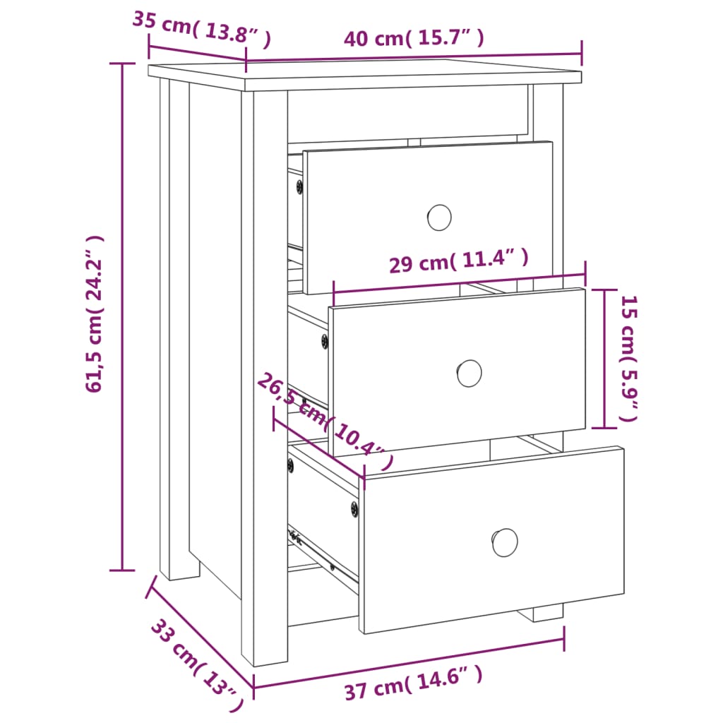 Nachtkastjes 40X35X61,5 Cm Massief Grenenhout