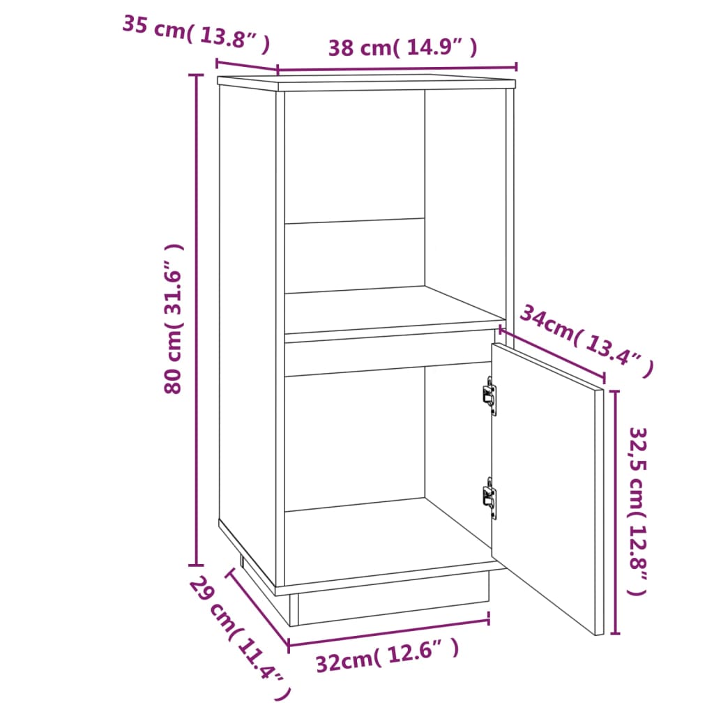 Dressoir 38X35X80 Cm Massief Grenenhout