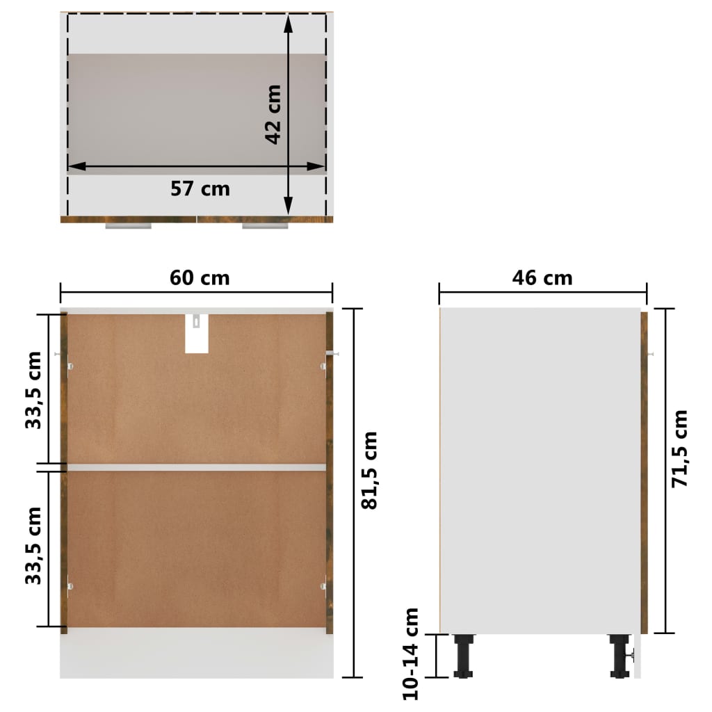 60X46X81,5 Cm Bewerkt Hout Kleurig Gerookt Eiken