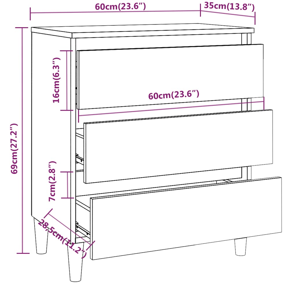 Dressoir 60X35X69 Cm Bewerkt Hout Kleurig