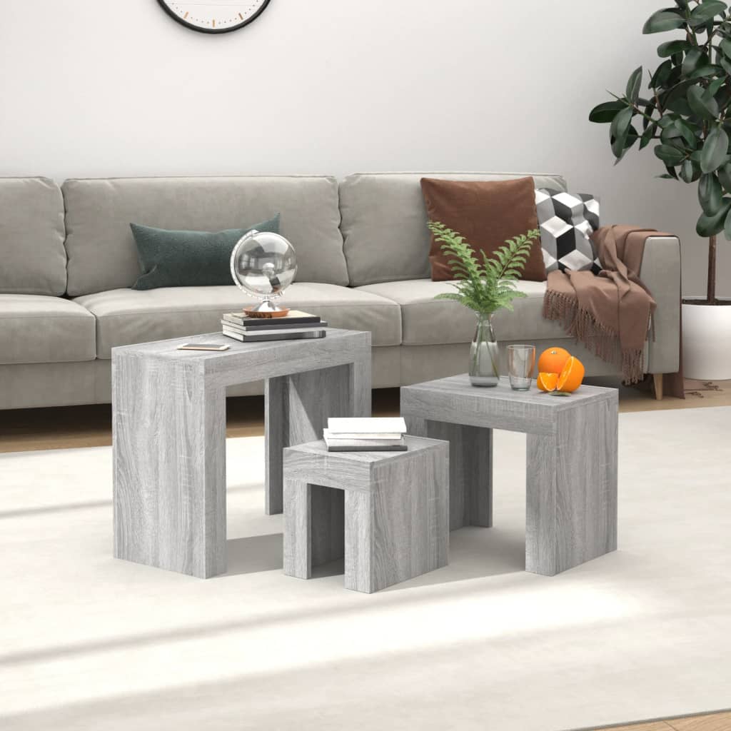 3-Delige Tafeltjesset Bewerkt Hout