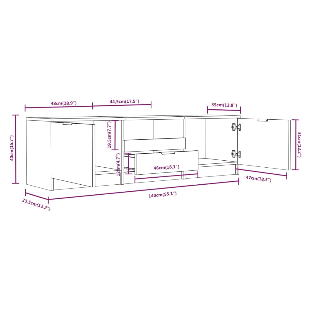 Tv-Meubel 140X35X40 Cm Bewerkt Hout