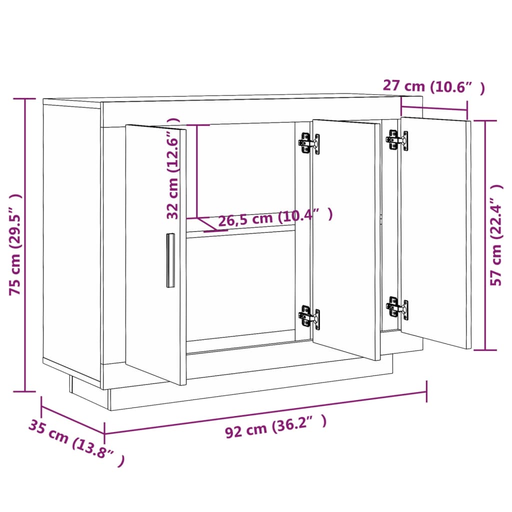 Dressoir 92X35X75 Cm Bewerkt Hout