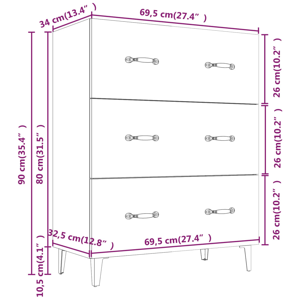 Dressoir 69,5X34X90 Cm Bewerkt Hout