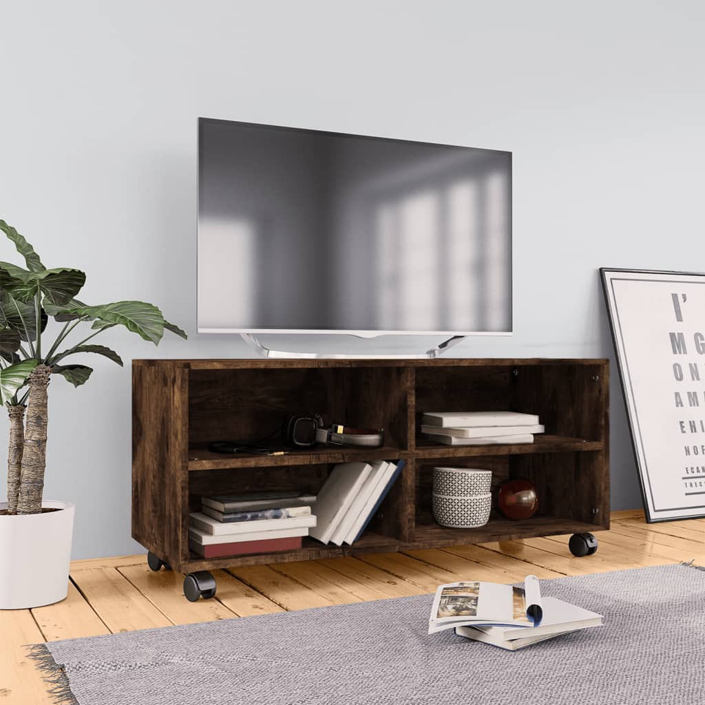 Tv-Meubel Met Wieltjes 90X35X35 Cm Bewerkt Hout