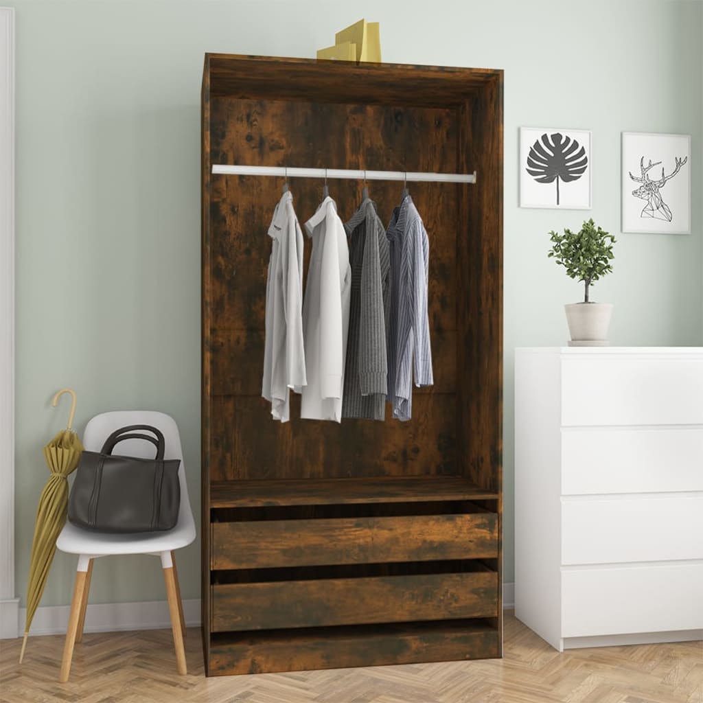 Kledingkast Bewerkt Hout Kleurig Gerookt Eiken