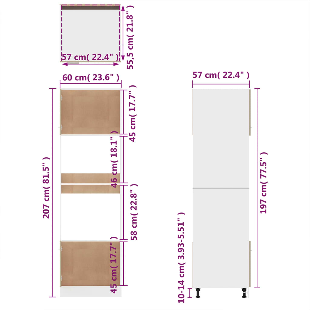 60X57X207 Cm Bewerkt Hout Eiken Grijs Sonoma