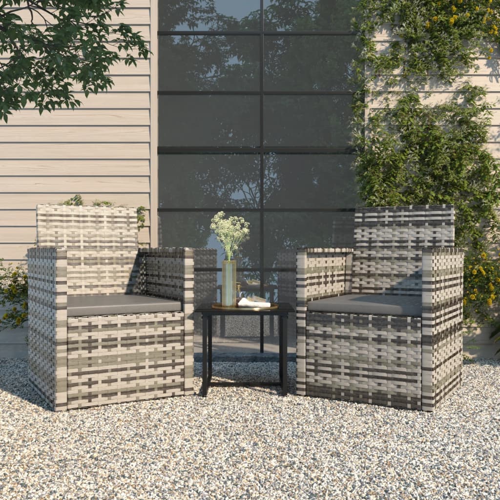 -Delige Loungeset Met Kussens Poly Rattan Grijs