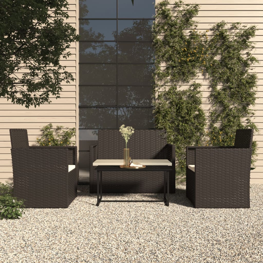 -Delige Loungeset Met Kussens Poly Rattan