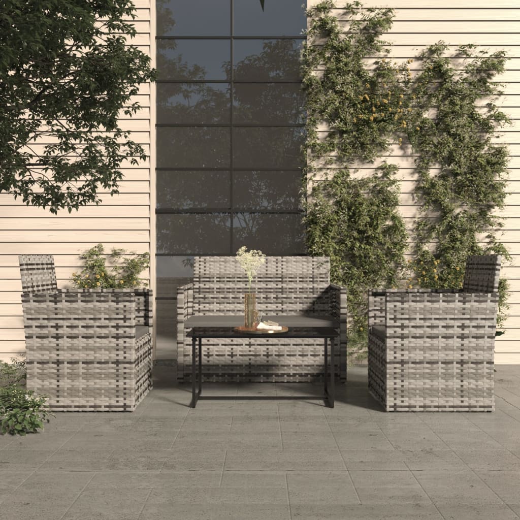 -Delige Loungeset Met Kussens Poly Rattan