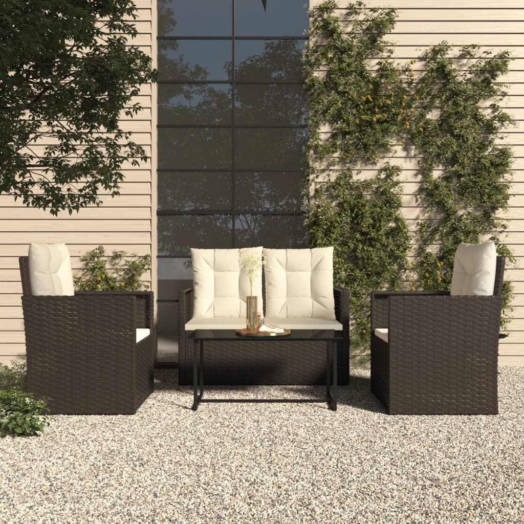 -Delige Loungeset Met Kussens Poly Rattan