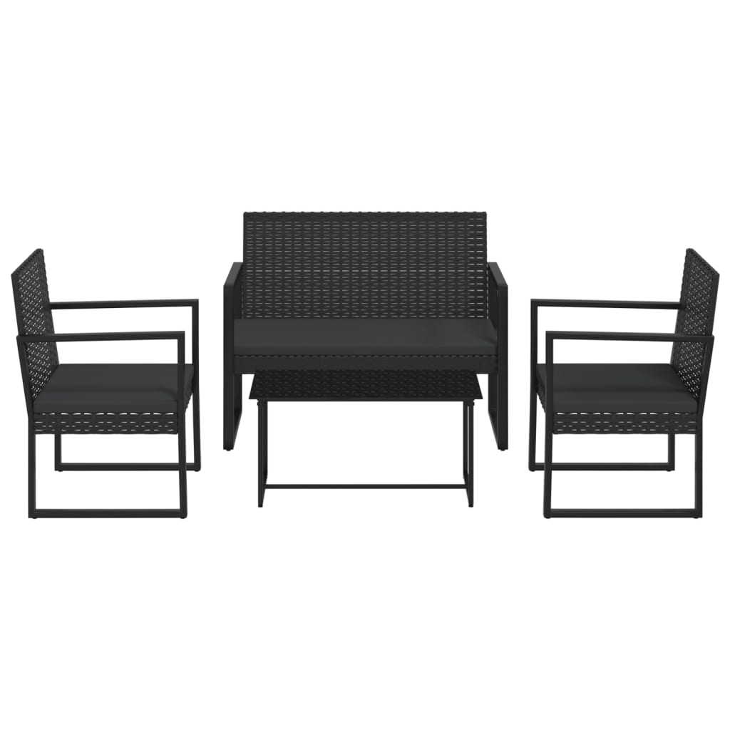 4-Delige Loungeset Met Kussens Poly Rattan Zwart