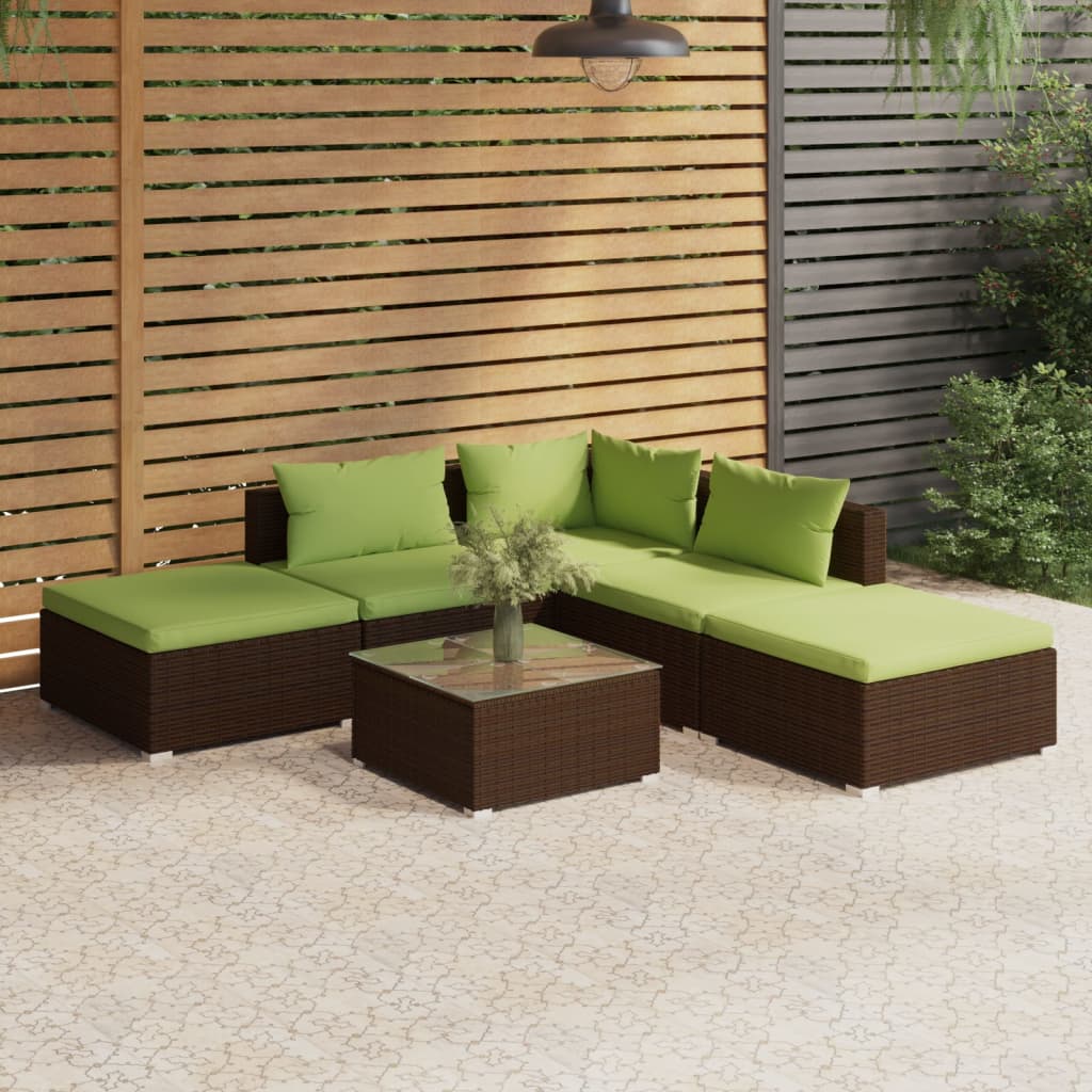 4-Delige Loungeset Met Kussens Poly Rattan Bruin En Groen