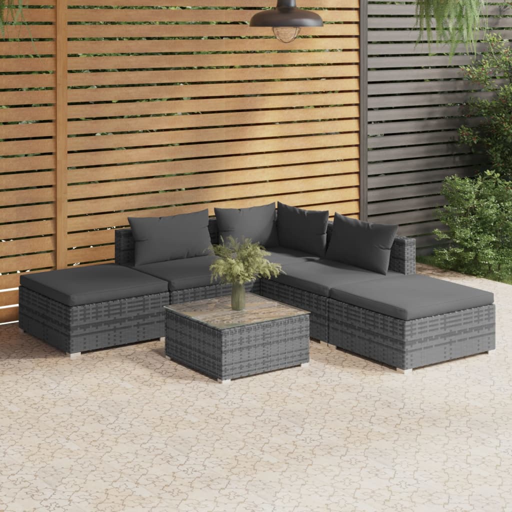 4-Delige Loungeset Met Kussens Poly Rattan Grijs En Antraciet