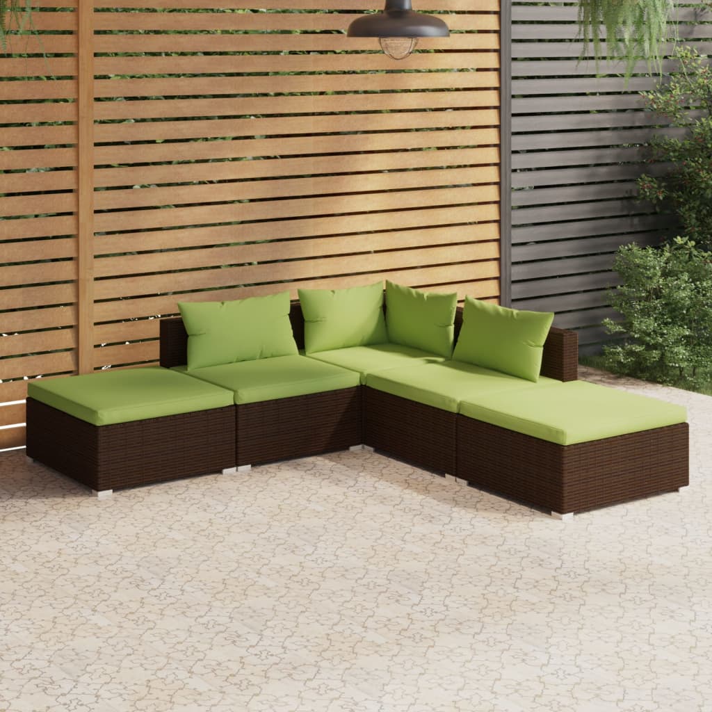 4-Delige Loungeset Met Kussens Poly Rattan Bruin En Groen