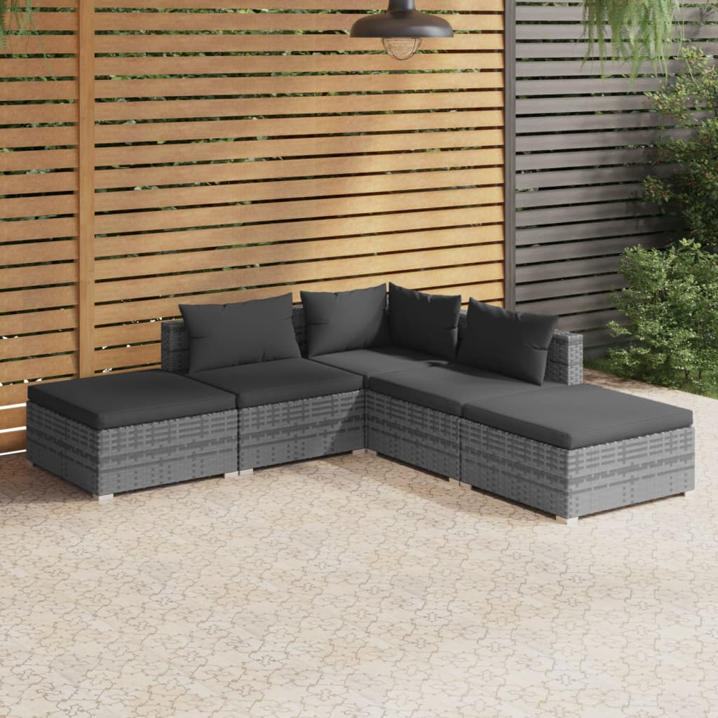 4-Delige Loungeset Met Kussens Poly Rattan Grijs En Antraciet