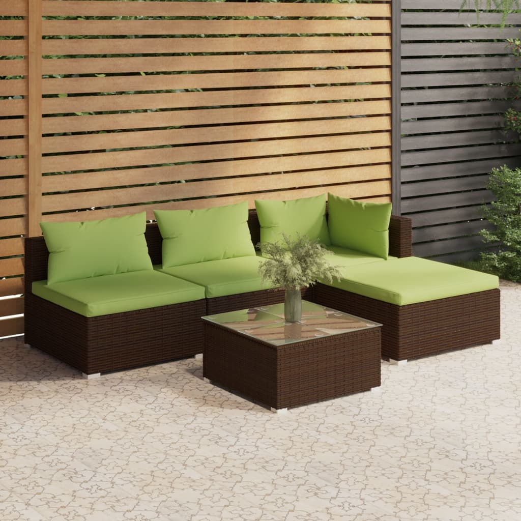 4-Delige Loungeset Met Kussens Poly Rattan Bruin En Groen