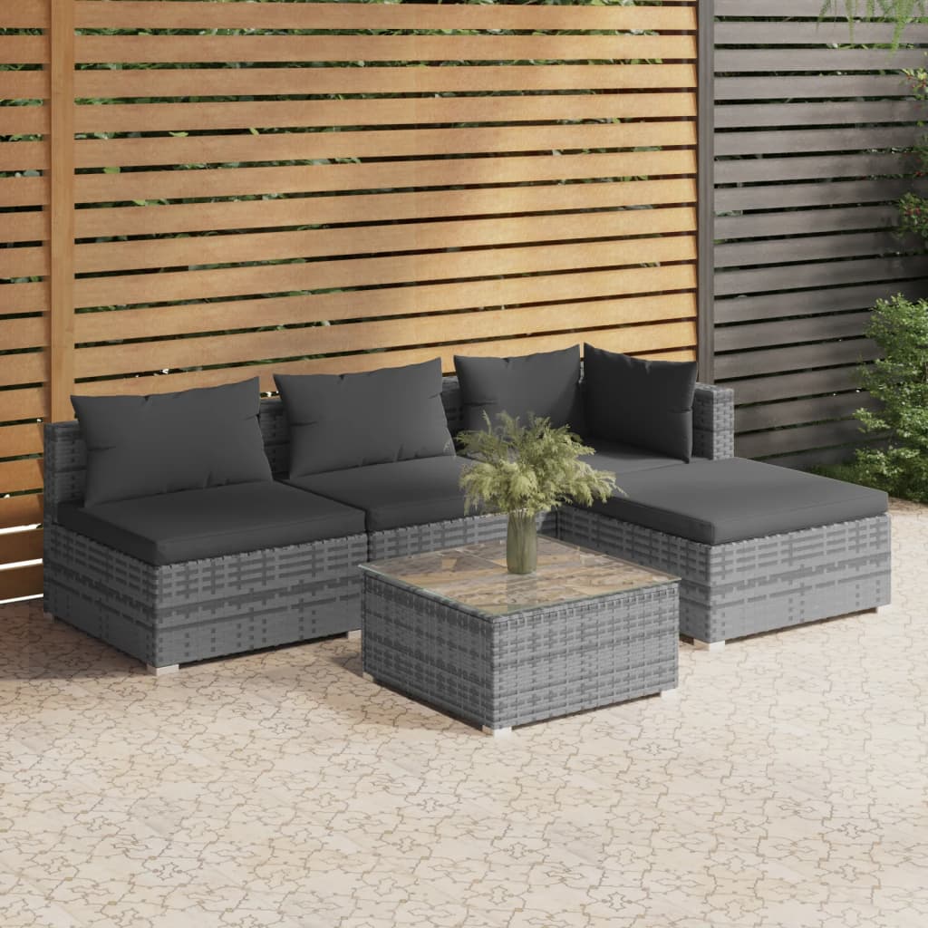 4-Delige Loungeset Met Kussens Poly Rattan Grijs En Antraciet