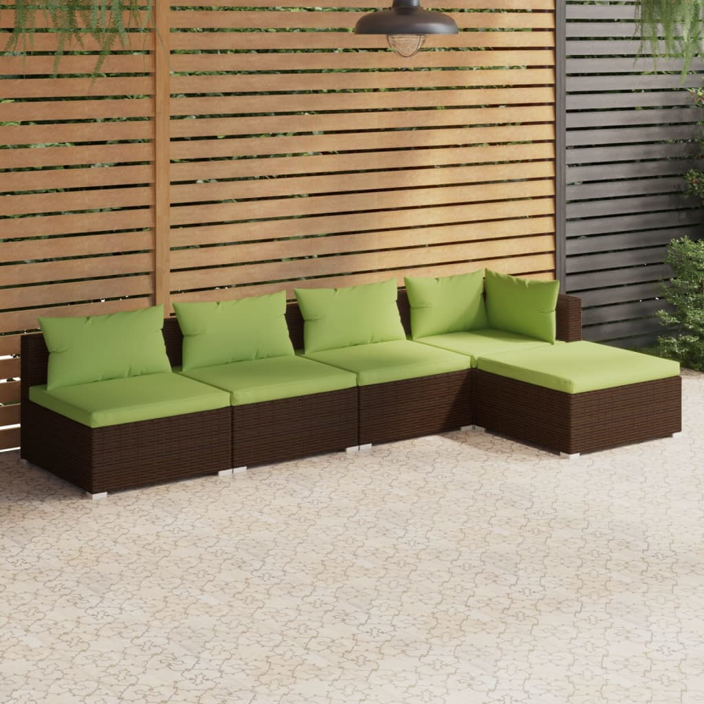 4-Delige Loungeset Met Kussens Poly Rattan Bruin En Groen