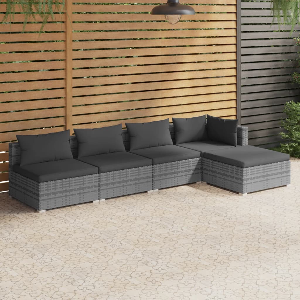 4-Delige Loungeset Met Kussens Poly Rattan Grijs En Antraciet