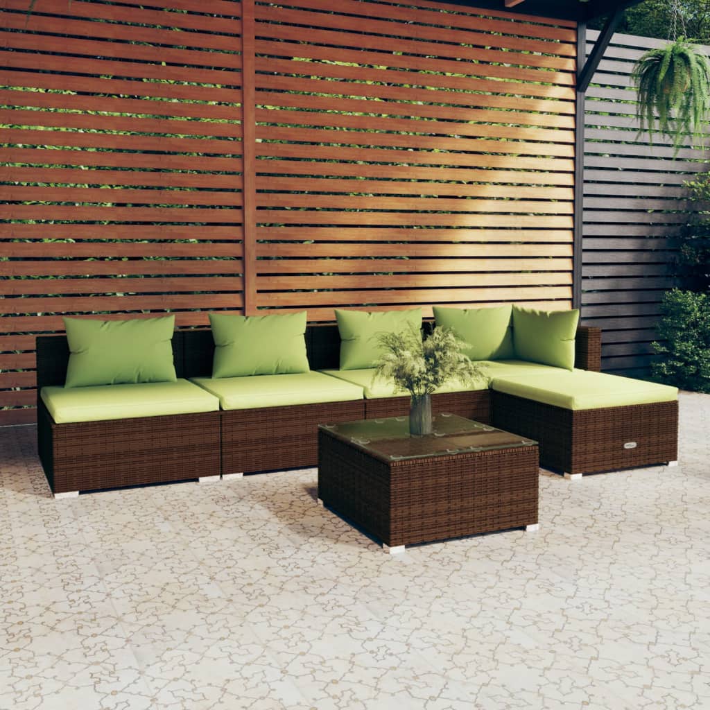 4-Delige Loungeset Met Kussens Poly Rattan Bruin En Groen